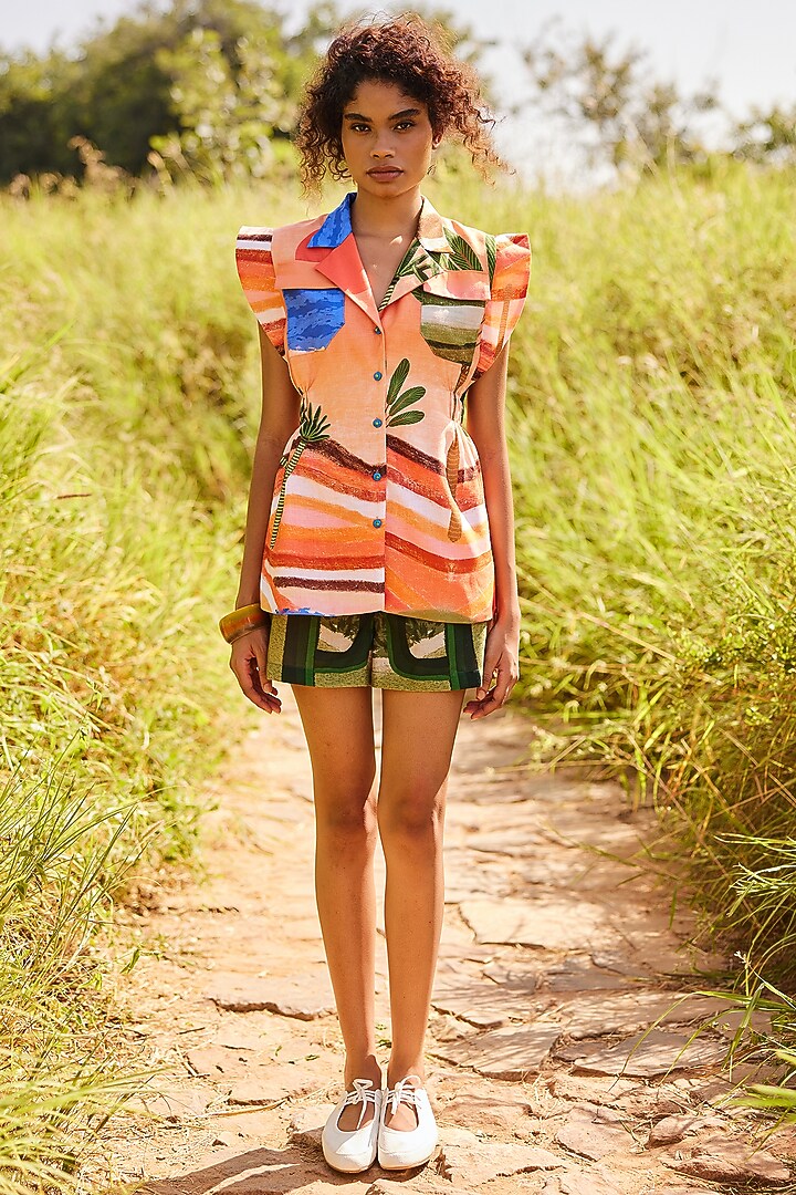 Multi-Colored Cotton Linen Printed Shorts by ZiP by Payal & Zinal at Pernia's Pop Up Shop