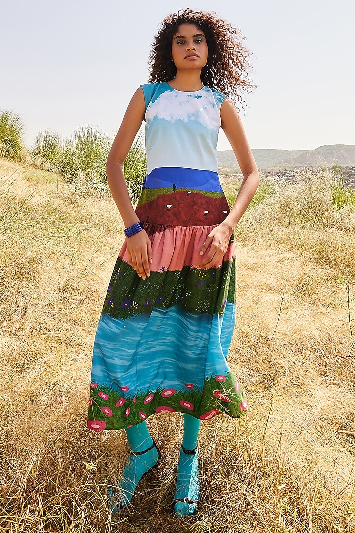 Multi-Colored Cotton Linen Printed Summer Dress by ZiP by Payal & Zinal at Pernia's Pop Up Shop