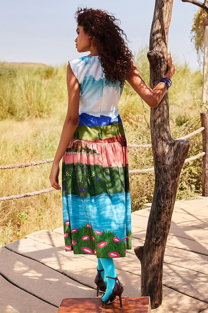 Multi-Colored Cotton Linen Printed Summer Dress by ZiP by Payal & Zinal at Pernia's Pop Up Shop