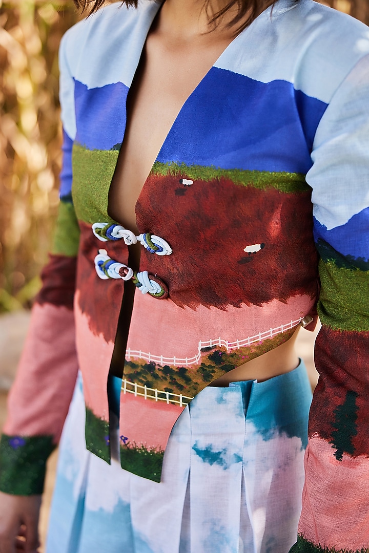 Multi-Colored Cotton Linen Short Blazer by ZiP by Payal & Zinal at Pernia's Pop Up Shop