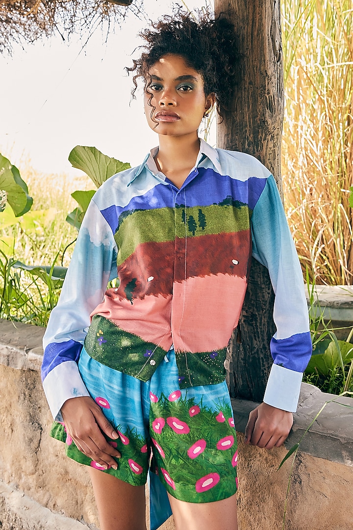 Multi-Colored Cotton Linen Shirt by ZiP by Payal & Zinal at Pernia's Pop Up Shop