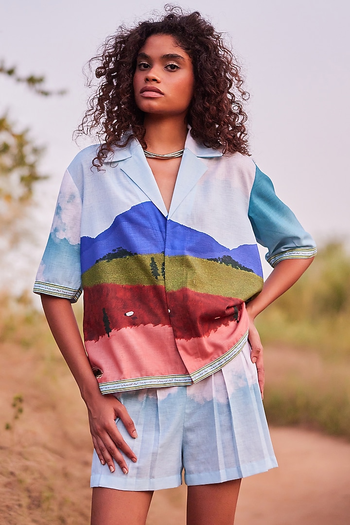 Multi-Colored Cotton Linen Printed Oversized Shirt by ZiP by Payal & Zinal at Pernia's Pop Up Shop