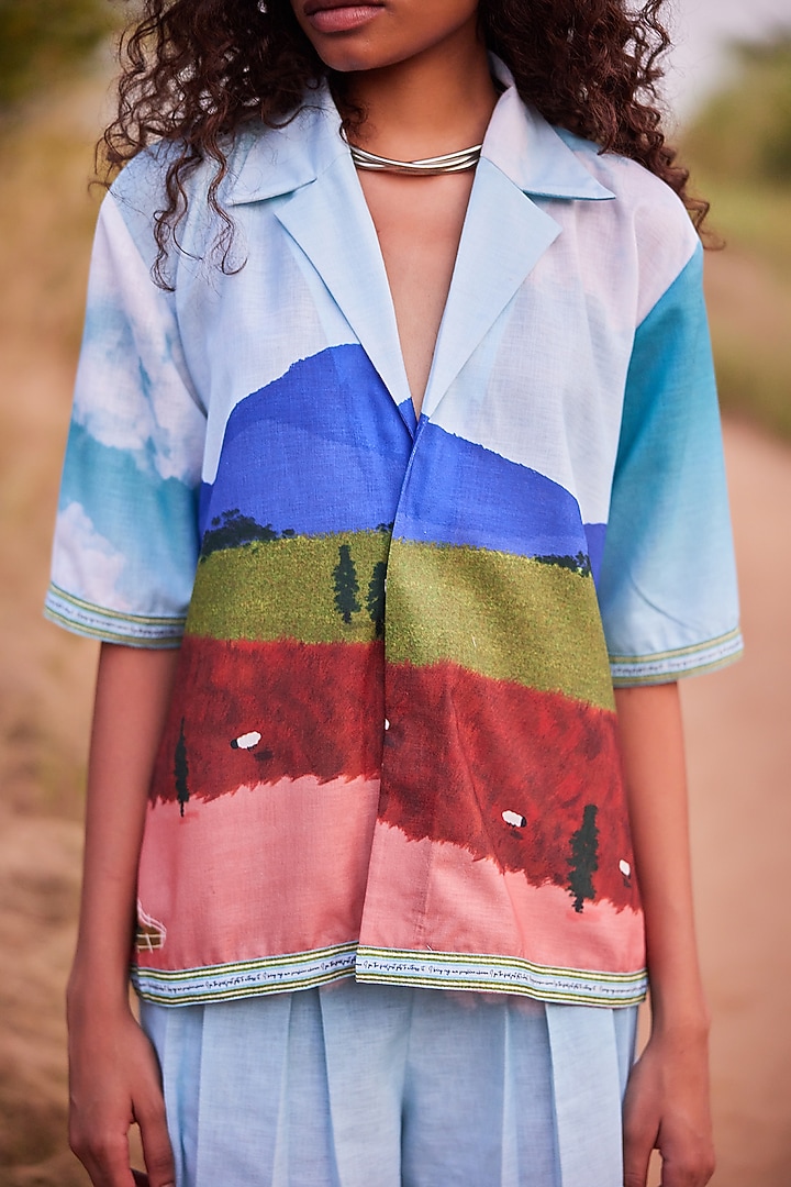 Multi-Colored Cotton Linen Printed Oversized Shirt by ZiP by Payal & Zinal at Pernia's Pop Up Shop
