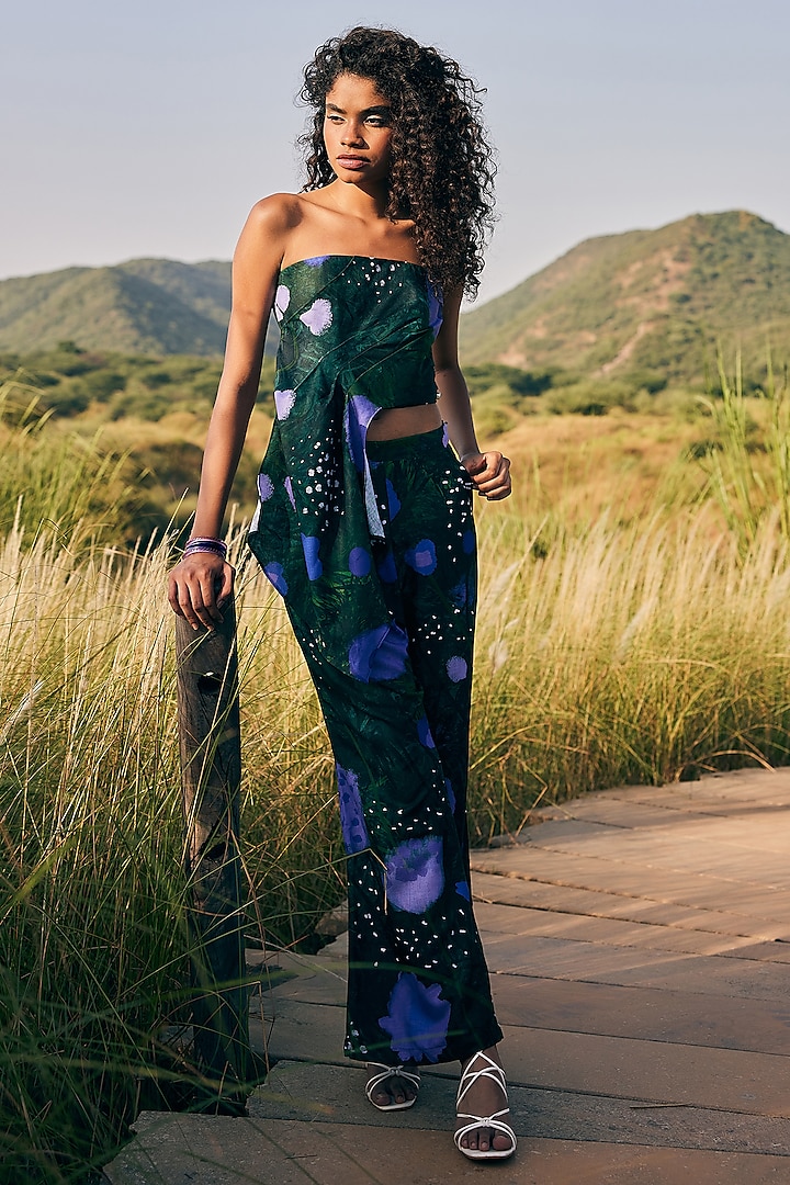 Green & Purple Cotton Linen Floral Pants by ZiP by Payal & Zinal at Pernia's Pop Up Shop