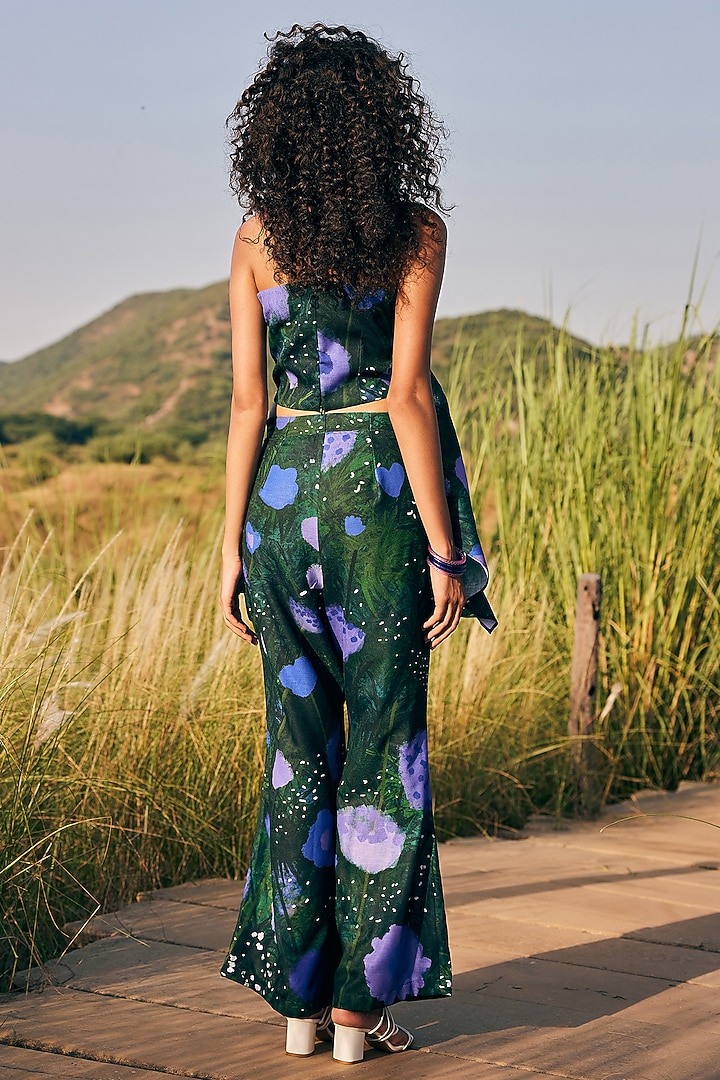 Green & Purple Cotton Linen Floral Top by ZiP by Payal & Zinal at Pernia's Pop Up Shop