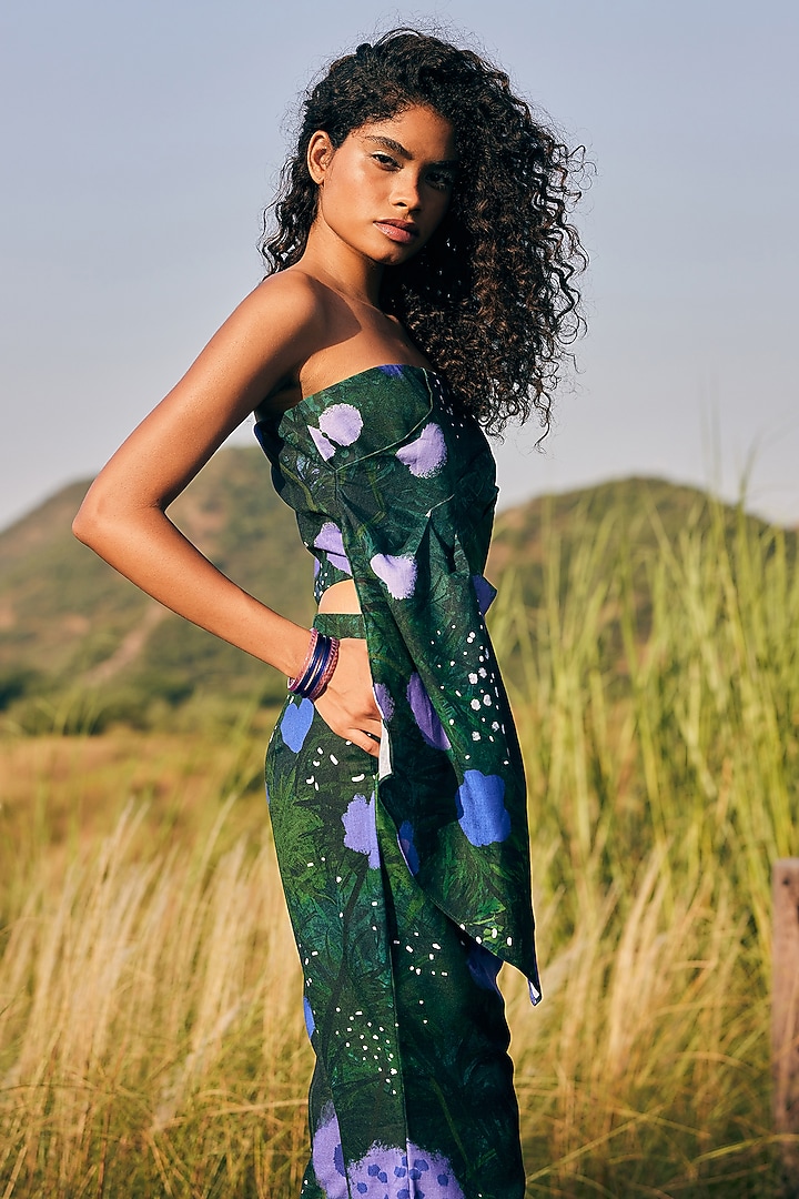 Green & Purple Cotton Linen Floral Top by ZiP by Payal & Zinal at Pernia's Pop Up Shop