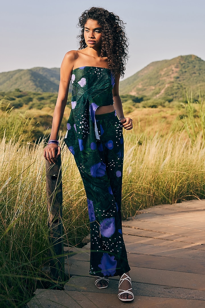 Green & Purple Cotton Linen Floral Top by ZiP by Payal & Zinal at Pernia's Pop Up Shop