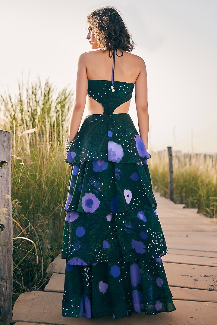 Pernia's Pop Up Shop - Zip By Payal & Zinal Women Green & Purple Georgette Layered Dress
