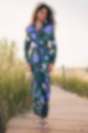 Green & Purple Cotton Linen Draped Skirt Set by ZiP by Payal & Zinal at Pernia's Pop Up Shop