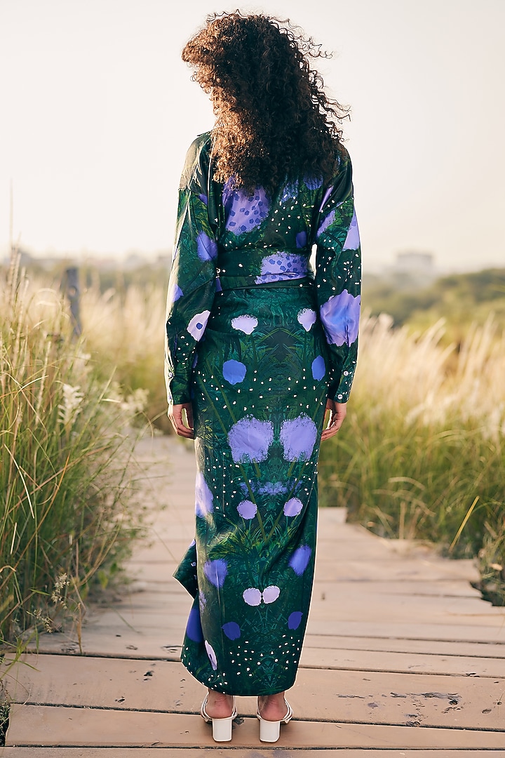 Green & Purple Cotton Linen Draped Skirt Set by ZiP by Payal & Zinal at Pernia's Pop Up Shop