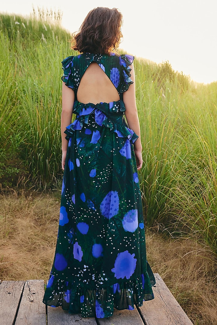 Green & Purple Georgette Ruffled Maxi Vacation Dress by ZiP by Payal & Zinal at Pernia's Pop Up Shop