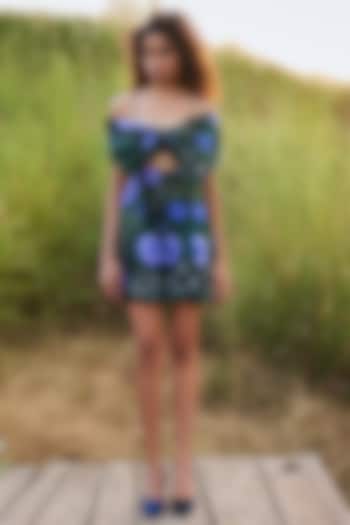 Green & Purple Cotton Linen Short Jumpsuit by ZiP by Payal & Zinal at Pernia's Pop Up Shop