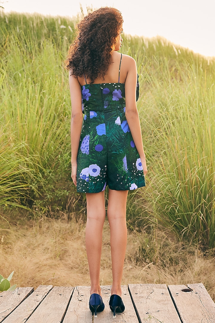 Green & Purple Cotton Linen Short Jumpsuit by ZiP by Payal & Zinal at Pernia's Pop Up Shop
