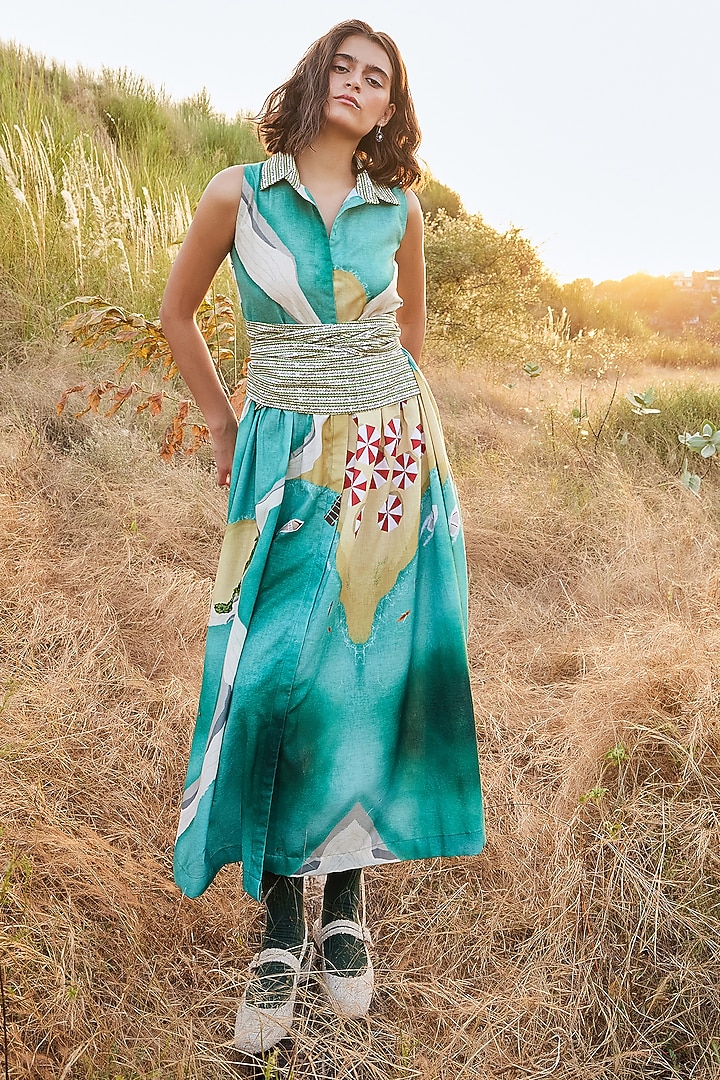 Seafoam Green Cotton Linen Maxi Summer Dress by ZiP by Payal & Zinal at Pernia's Pop Up Shop