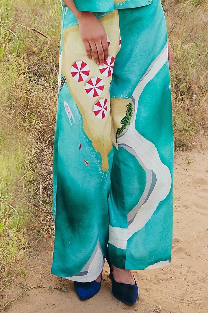 Seafoam Green Cotton Linen Pants by ZiP by Payal & Zinal at Pernia's Pop Up Shop