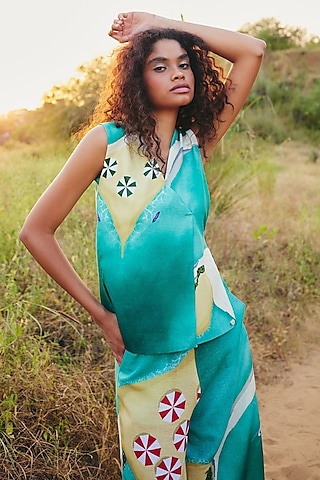 Seafoam Green Cotton Linen Blazer by ZiP by Payal & Zinal