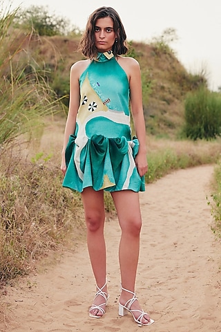 Seafoam Green Cotton Linen Mini Dress by ZiP by Payal & Zinal