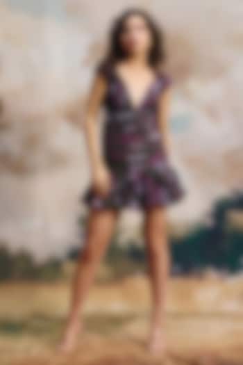 Purple & Green Georgette Mini Summer Dress by ZiP by Payal & Zinal at Pernia's Pop Up Shop