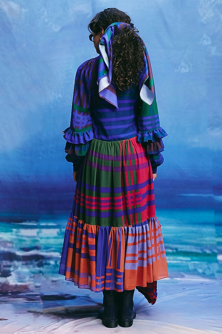 Multi-Colored Georgette Checkered Midi Summer Dress by ZiP by Payal & Zinal at Pernia's Pop Up Shop