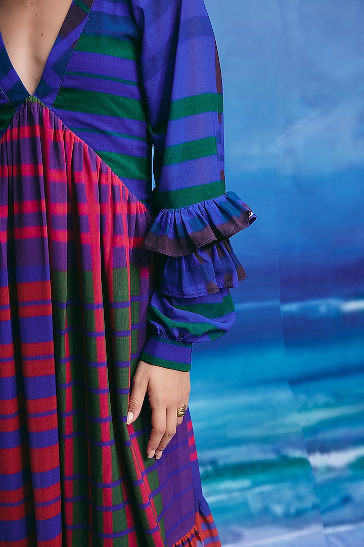 Multi-Colored Georgette Checkered Midi Summer Dress by ZiP by Payal & Zinal at Pernia's Pop Up Shop