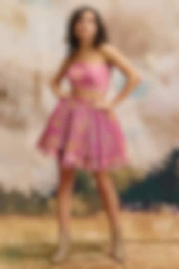 Pink Soft Net & Georgette Strapless Crop Top by ZiP by Payal & Zinal at Pernia's Pop Up Shop