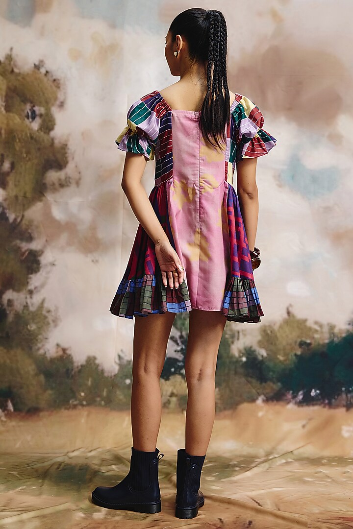 Multi-Colored Cotton Linen Checkered Mini Summer Dress by ZiP by Payal & Zinal at Pernia's Pop Up Shop