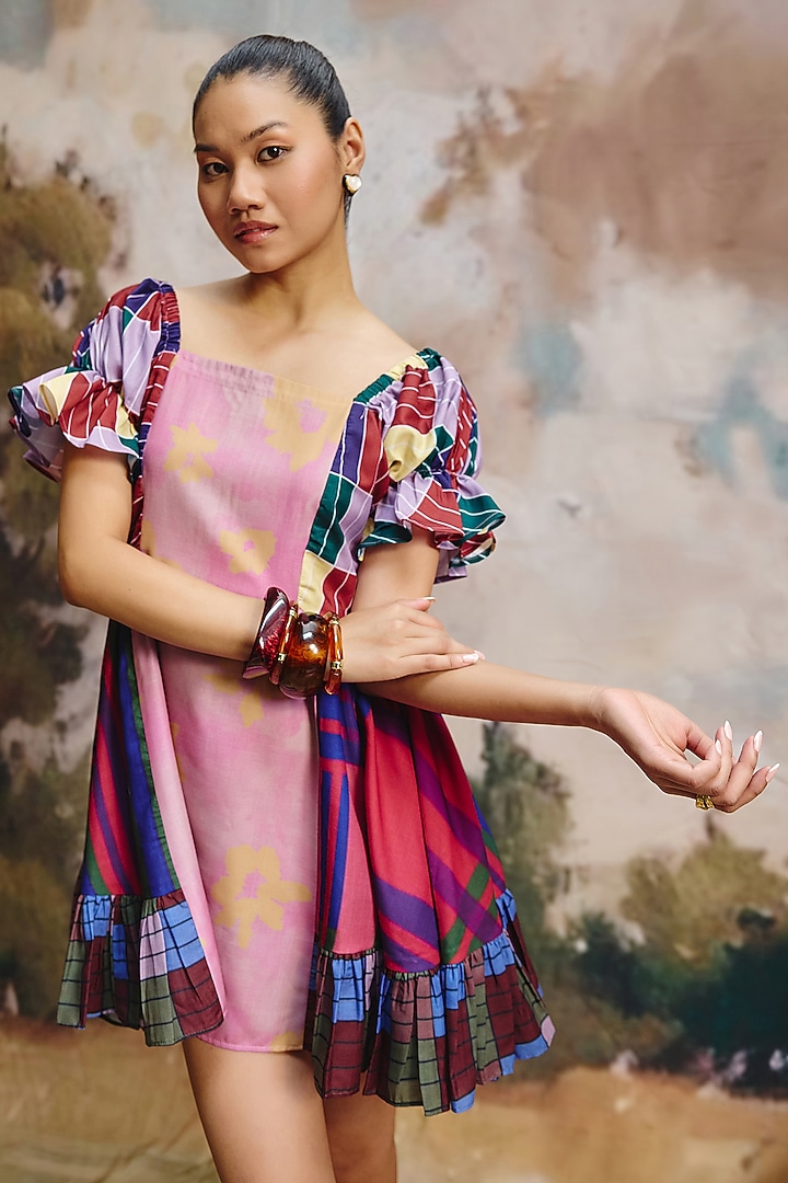 Multi-Colored Cotton Linen Checkered Mini Summer Dress by ZiP by Payal & Zinal at Pernia's Pop Up Shop