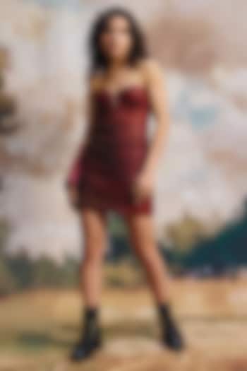 Burgundy Brasso Fabric Mini Summer Dress by ZiP by Payal & Zinal at Pernia's Pop Up Shop