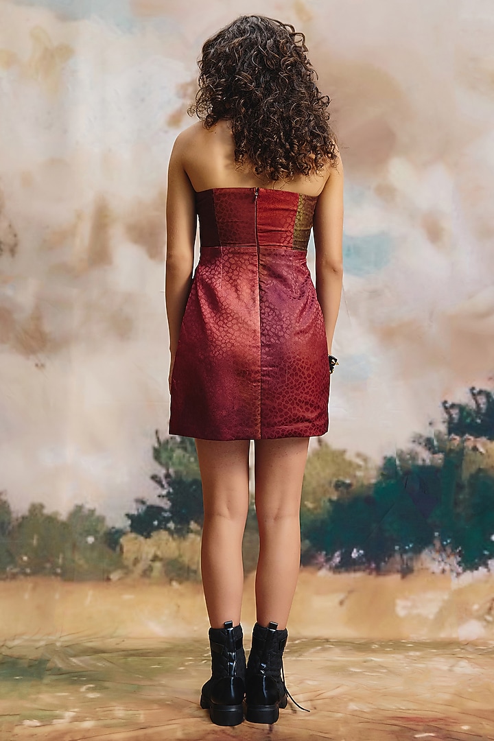 Burgundy Brasso Fabric Mini Summer Dress by ZiP by Payal & Zinal at Pernia's Pop Up Shop