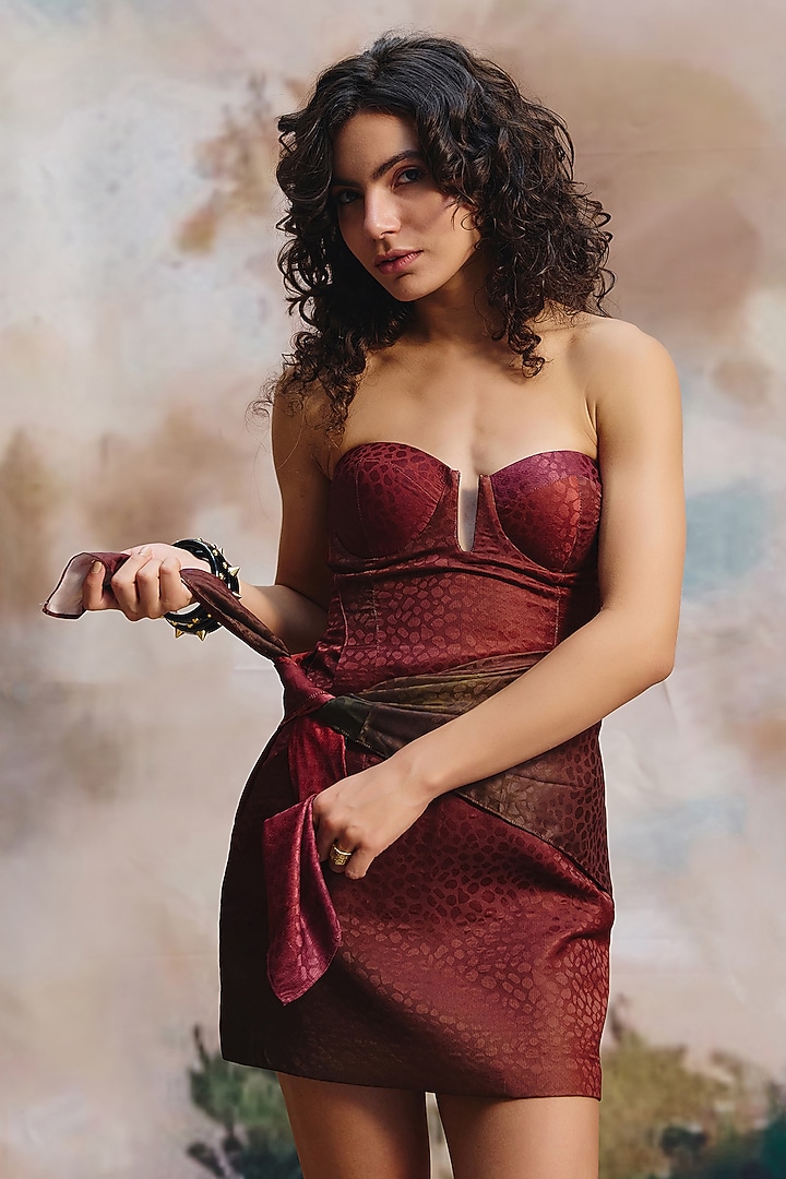 Burgundy Brasso Fabric Mini Summer Dress by ZiP by Payal & Zinal at Pernia's Pop Up Shop