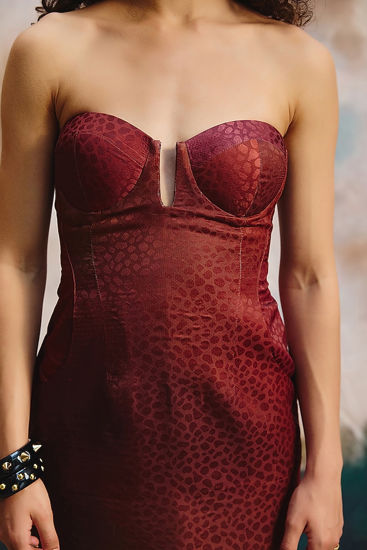 Burgundy Brasso Fabric Mini Summer Dress by ZiP by Payal & Zinal at Pernia's Pop Up Shop