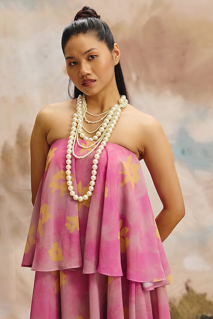 Soft Pink Georgette Maxi Tiered Summer Dress by ZiP by Payal & Zinal at Pernia's Pop Up Shop