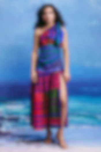 Multi-Colored Linen One-Shoulder Midi Summer Dress by ZiP by Payal & Zinal at Pernia's Pop Up Shop