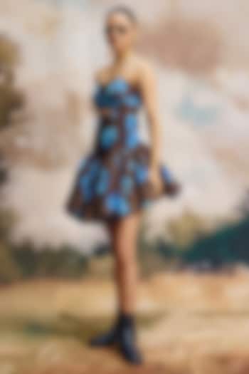 Brown Linen Floral Printed Mini Summer Dress by ZiP by Payal & Zinal at Pernia's Pop Up Shop