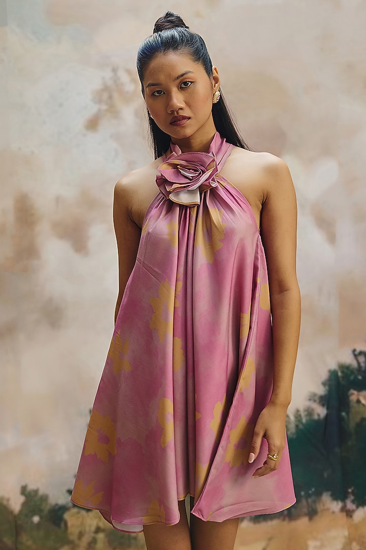 Multi-Colored Cotton Linen Halter Mini Summer Dress by ZiP by Payal & Zinal at Pernia's Pop Up Shop