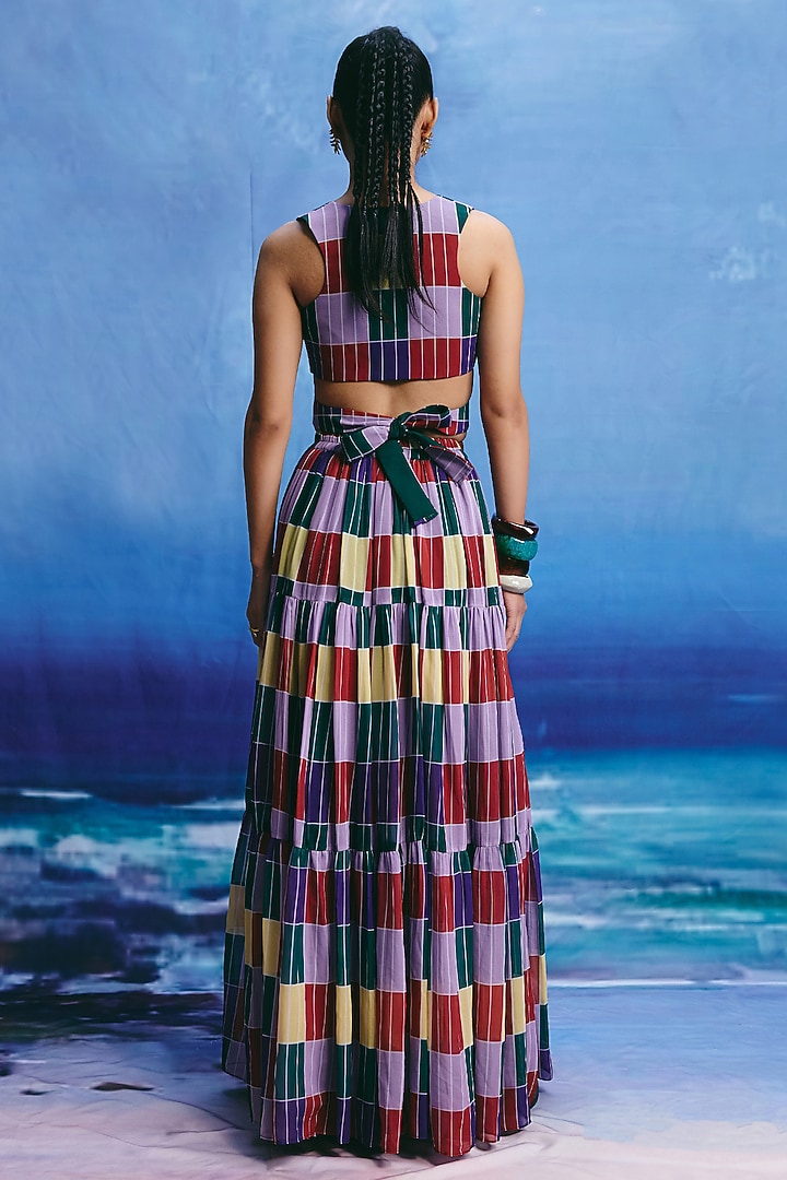 Multi-Colored Georgette Checkered Crop Top by ZiP by Payal & Zinal at Pernia's Pop Up Shop