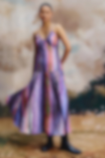 Multi-Colored Linen Striped Midi Summer Dress by ZiP by Payal & Zinal at Pernia's Pop Up Shop