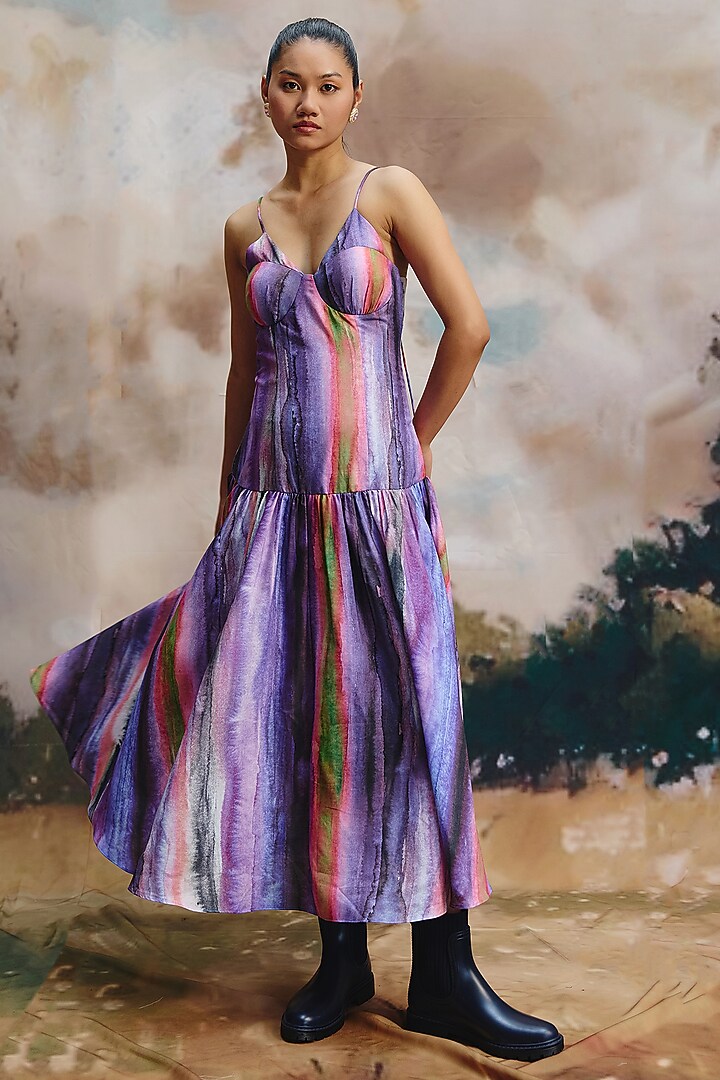 Multi-Colored Linen Striped Midi Summer Dress by ZiP by Payal & Zinal at Pernia's Pop Up Shop