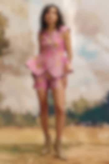 Pink Linen Floral Shorts by ZiP by Payal & Zinal at Pernia's Pop Up Shop