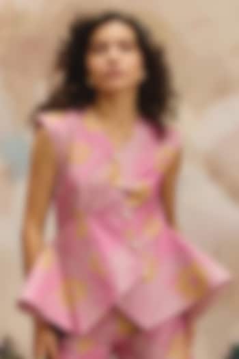 Pink Linen Floral Sleeveless Top by ZiP by Payal & Zinal at Pernia's Pop Up Shop