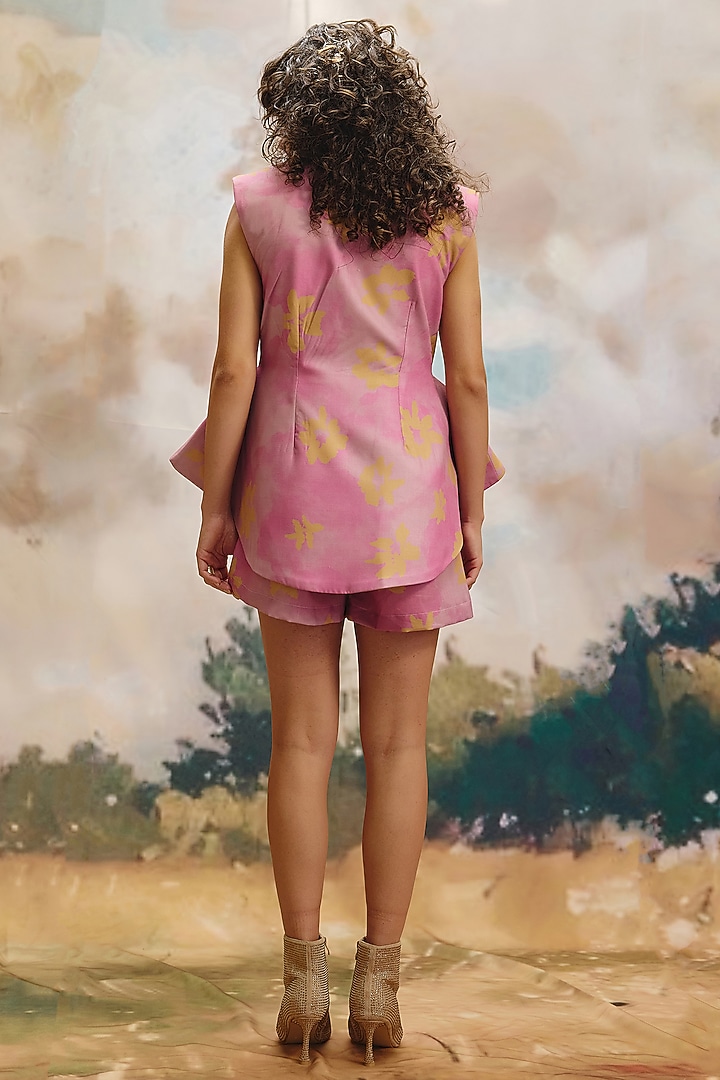 Pink Linen Floral Sleeveless Top by ZiP by Payal & Zinal at Pernia's Pop Up Shop