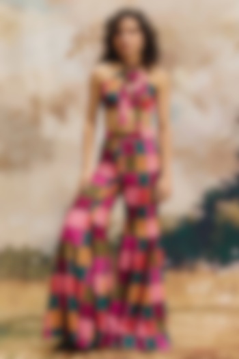 Multi-Colored Linen Patch Work Wide-Leg Pants by ZiP by Payal & Zinal at Pernia's Pop Up Shop