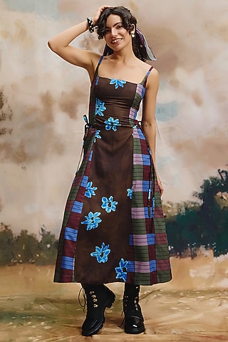 Multi-Colored Linen Floral Midi Dress by ZiP by Payal & Zinal