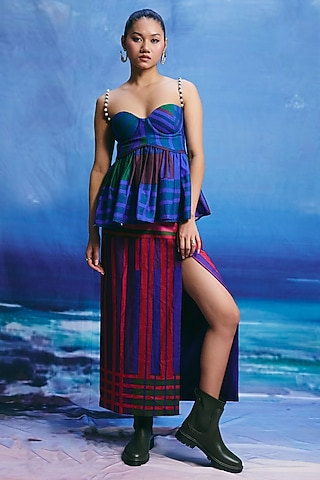 Multi-Colored Linen Striped Maxi Skirt by ZiP by Payal & Zinal