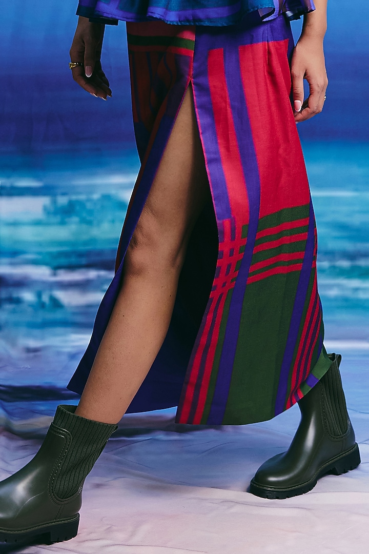 Multi-Colored Linen Striped Maxi Skirt by ZiP by Payal & Zinal at Pernia's Pop Up Shop