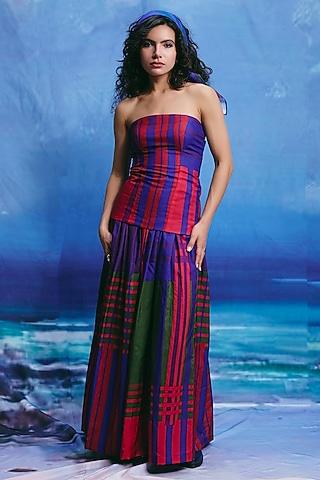 Multi-Colored Linen Striped Maxi Skirt by ZiP by Payal & Zinal