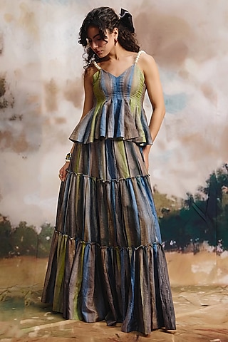 Multi-Colored Cotton Layered Gathered Skirt by ZiP by Payal & Zinal