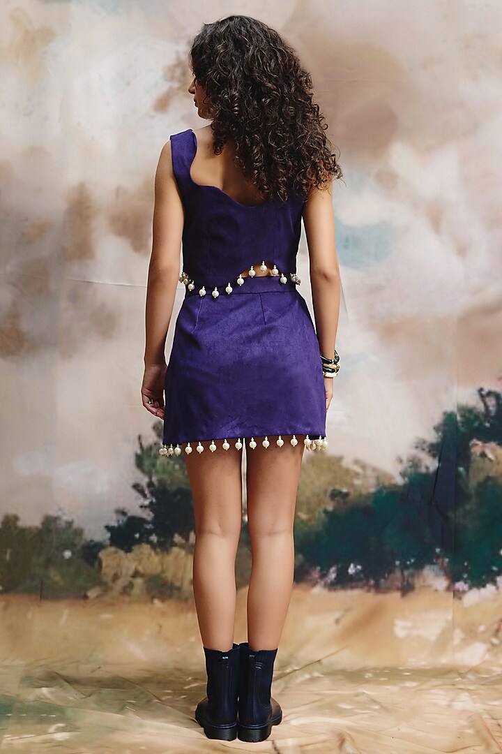 Multi-Colored Suede Pearl Embellished Co-Ord Set by ZiP by Payal & Zinal at Pernia's Pop Up Shop