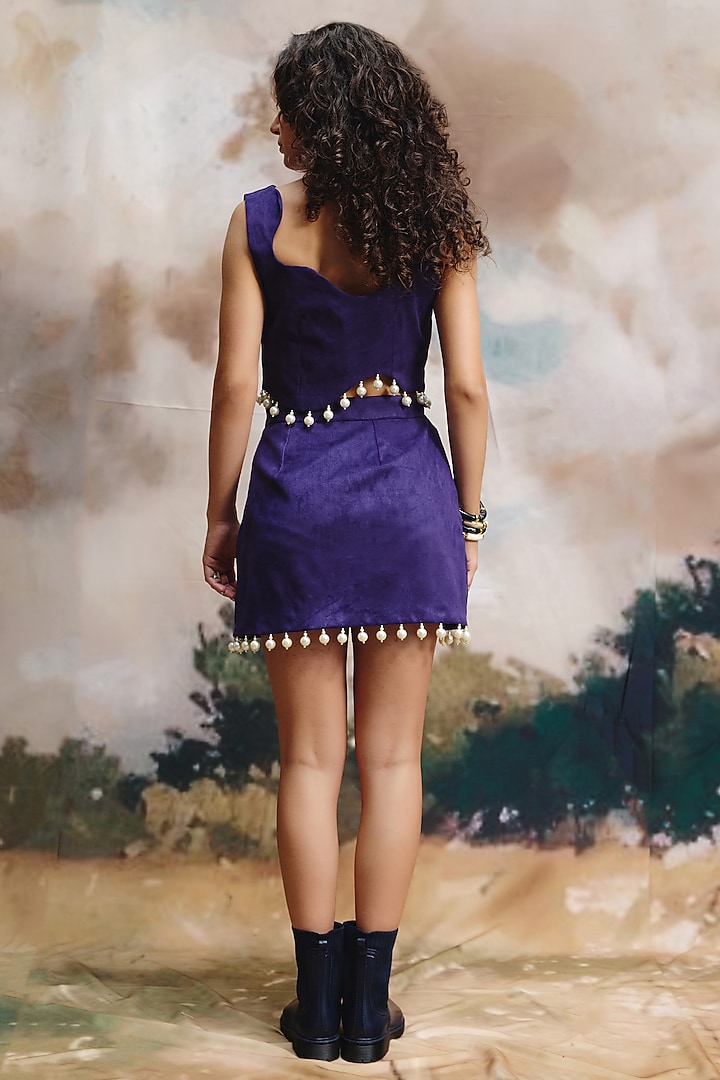 Multi-Colored Suede Pearl Embellished Sleeveless Top by ZiP by Payal & Zinal at Pernia's Pop Up Shop