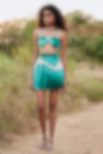 Seafoam Green Cotton Linen Pleated Skirt by ZiP by Payal & Zinal at Pernia's Pop Up Shop